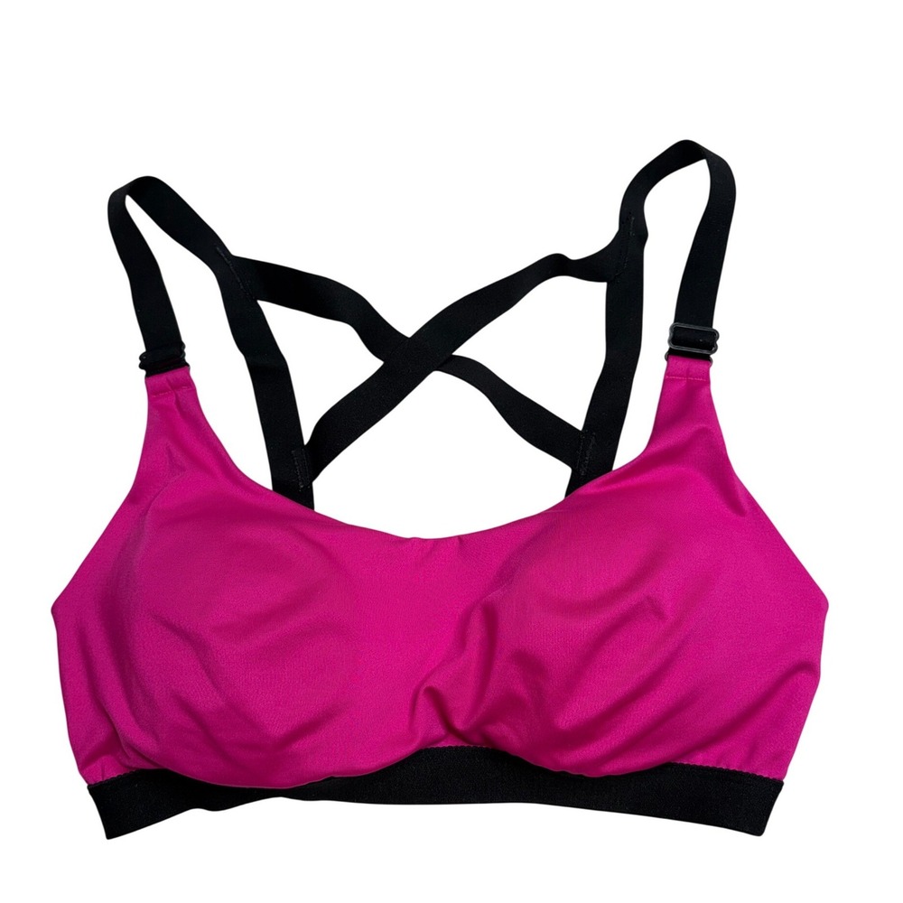 Reebok Sports Bra Womens Large Pink Black Strappy Cross Back Medium Impact